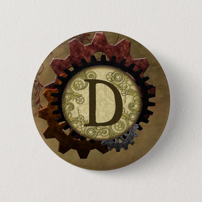 Bóton Redondo 5.08cm Grunge Steampunk Gears - Letra D (Frente)