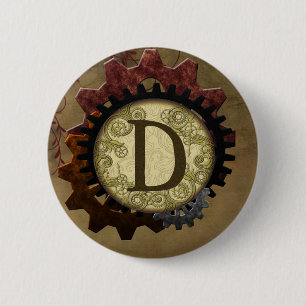 Bóton Redondo 5.08cm Grunge Steampunk Gears - Letra D