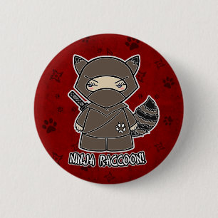 Bóton Redondo 5.08cm Guaxinim de Ninja! No botão vermelho