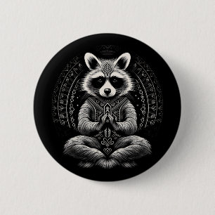 Bóton Redondo 5.08cm Guaxinim Meditando Mandala Animal Budista Engraçad