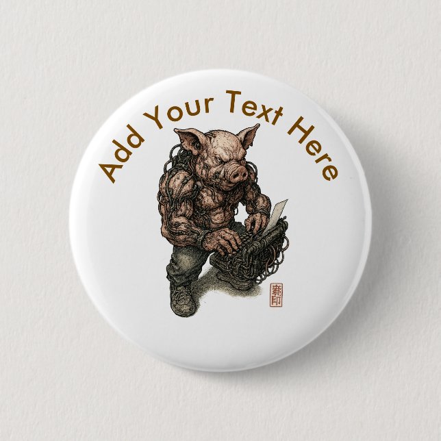 Bóton Redondo 5.08cm Guerreiro de Porcos Mutantes - Cyberpunk Butcher c (Frente)