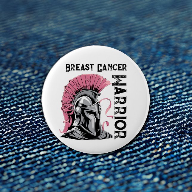 Bóton Redondo 5.08cm Guerreiro do Cancer da Mama Branco (Criador carregado)