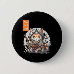 Bóton Redondo 5.08cm Guerreiro Samurai Japonês Kawaii Cat Anime Lover