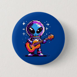 Bóton Redondo 5.08cm Guitarista de Alienígena de 8 bits - Música Espaci