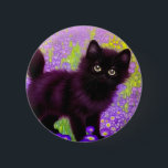 Bóton Redondo 5.08cm Gustav Klimt Black Kitten<br><div class="desc">Botão com um gatinho preto Gustav Klimt! Esta beleza de olhos largos se coloca num campo verde de flores roxas. Um presente pensativo para amantes de gatos e entusiastas de arte austríacos!</div>