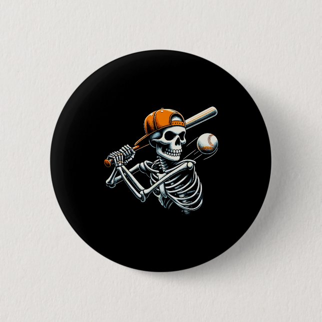 Bóton Redondo 5.08cm Halloween Boys Batting Skeleton Baseball  (Frente)