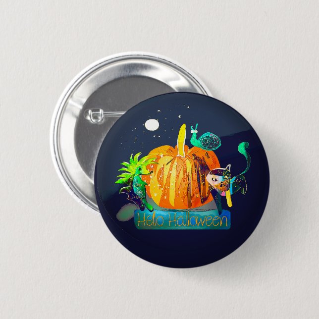 Bóton Redondo 5.08cm Halloween Button — Pumpkin Whispers & Animals (Frente & Verso)