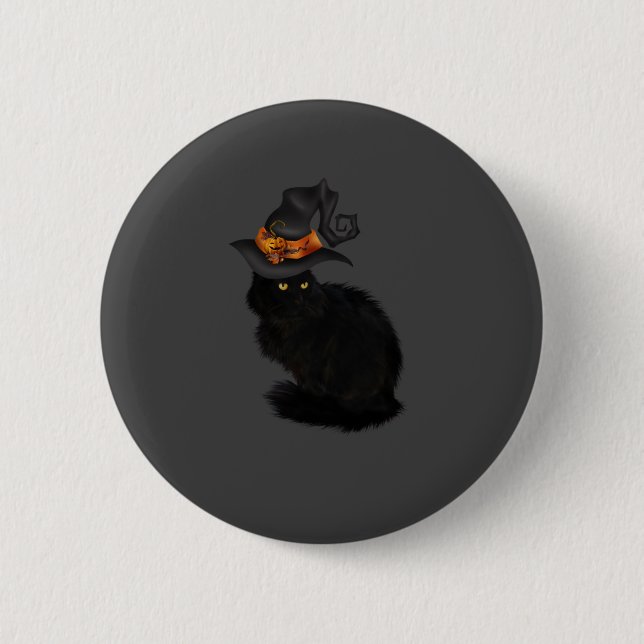 Bóton Redondo 5.08cm Halloween Button with Black Cat Design (Frente)