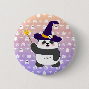 Bóton Redondo 5.08cm Halloween Cute Baby Panda Witic Wand