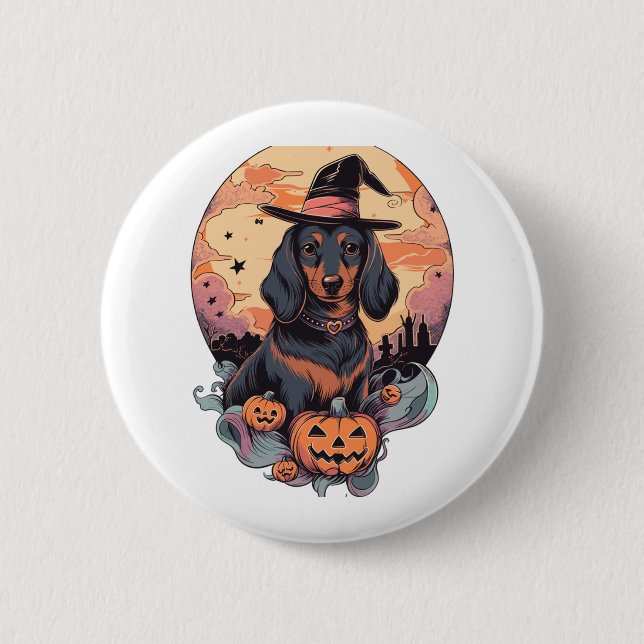 Bóton Redondo 5.08cm Halloween Dachshund Sticker (Frente)