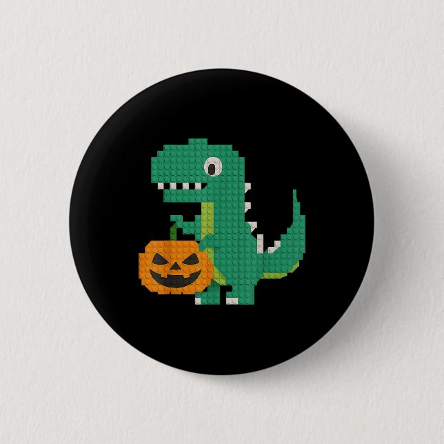 Bóton Redondo 5.08cm Halloween Dinossaur Pumpkin Master Builder Block B (Frente)