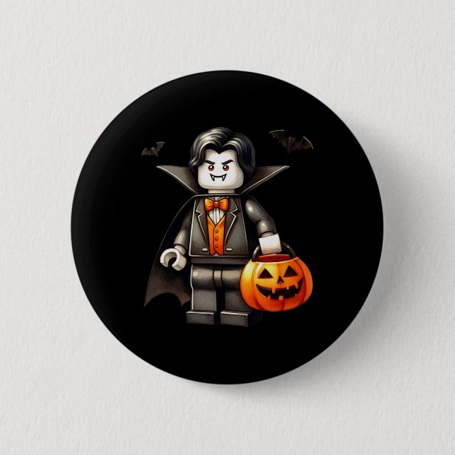 Bóton Redondo 5.08cm Halloween Master Builder Vampire Kids Building Blo (Frente)