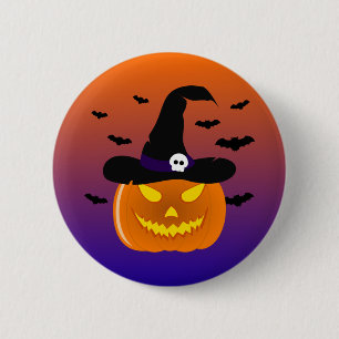 Bóton Redondo 5.08cm Halloween Pumpkin Jack o’ Lantern Withat
