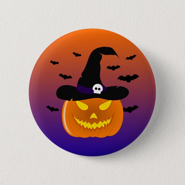Bóton Redondo 5.08cm Halloween Pumpkin Jack o’ Lantern Withat (Frente)