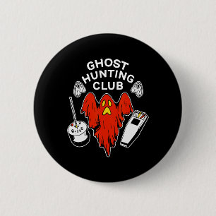 Bóton Redondo 5.08cm Halloween Red Ghost Hunting Club Spooky Hunter