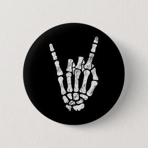 Bóton Redondo 5.08cm Halloween Rock Hand Sinal Skeleton Rock N Roll Sym