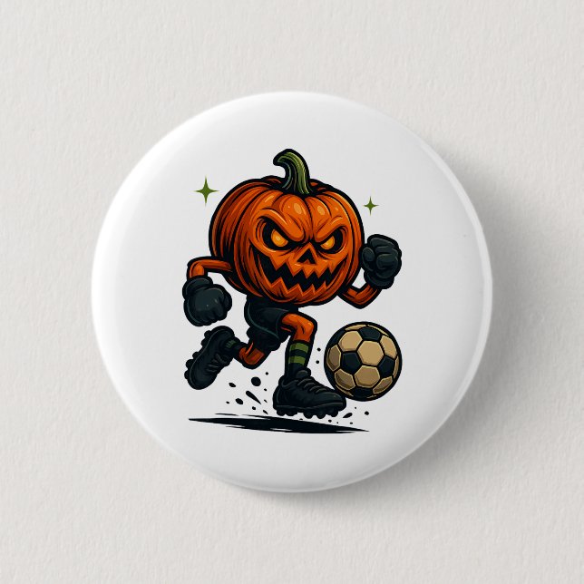 Bóton Redondo 5.08cm Halloween Scary Pumpkin Showing Soccer Skills Spoo (Frente)