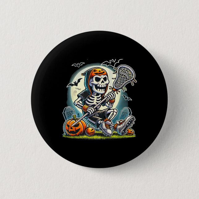Bóton Redondo 5.08cm Halloween Skeleton Lacrosse (Frente)