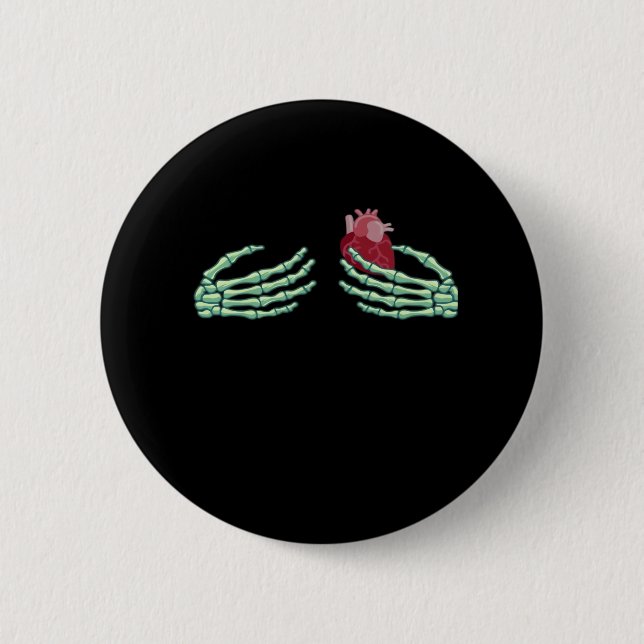 Bóton Redondo 5.08cm Halloween Skeleton Mãos com Cardíaco Clássico (Frente)