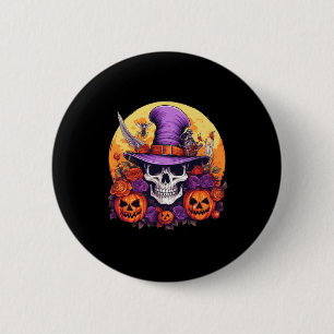 Bóton Redondo 5.08cm Halloween Skeleton Purple Hat Orange Belt Floral B