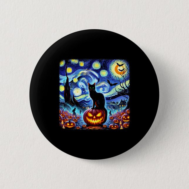 Bóton Redondo 5.08cm Halloween Van Gogh Starry Night Black (Frente)