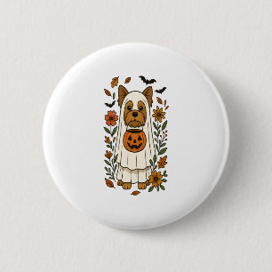 Bóton Redondo 5.08cm Halloween Yorkshire Terrier Flowers Halloween