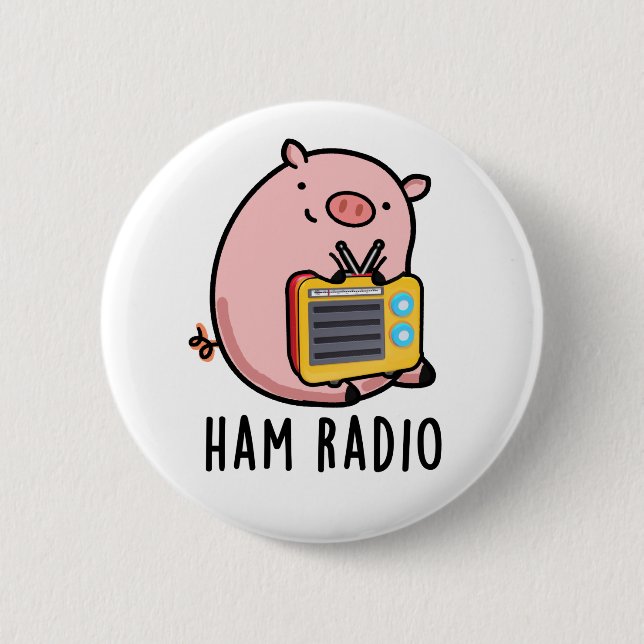 Bóton Redondo 5.08cm Ham Radio Funny Pig Pun (Frente)