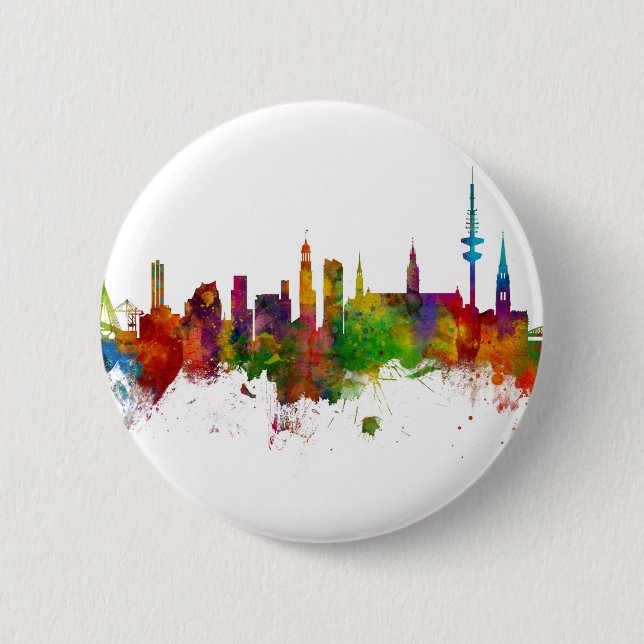 Bóton Redondo 5.08cm Hamburg Germany Skyline (Frente)