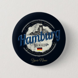 Bóton Redondo 5.08cm Hamburg Skyline Alemanha Vintage Holiday Souvenir