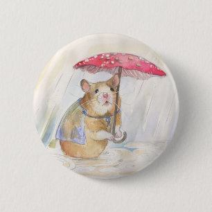Bóton Redondo 5.08cm Hamster na Chuva - Cogumelo Engraçado