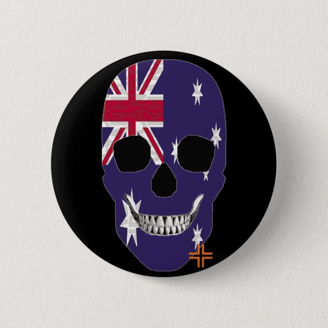 Bóton Redondo 5.08cm HANDSKULL Austrália Round Crachá preto B2 (Frente)