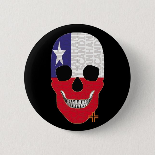 Bóton Redondo 5.08cm HANDSKULL Chile Round Crachá preto B2 (Frente)