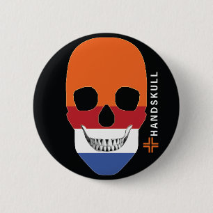 Bóton Redondo 5.08cm HANDSKULL Holland, crânio feliz, bandeira de