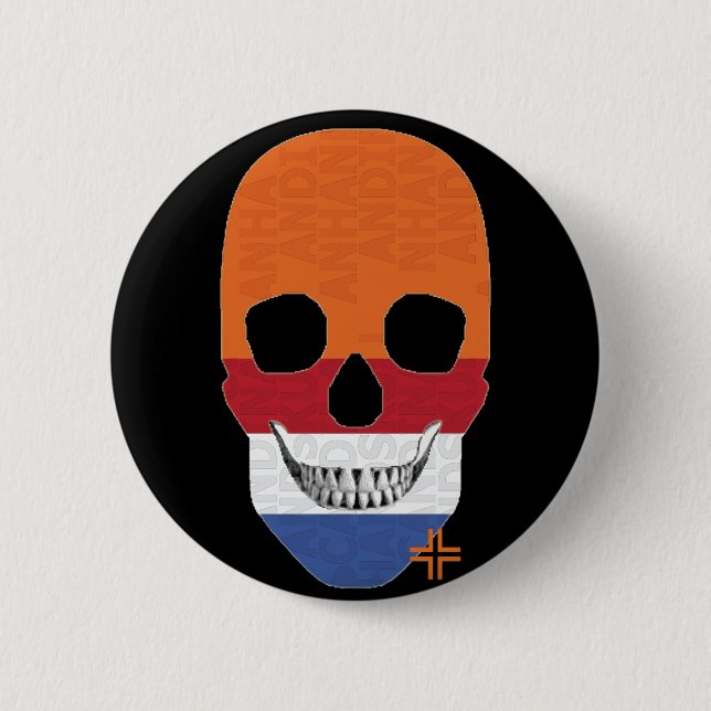 Bóton Redondo 5.08cm HANDSKULL Holland Round Crachá preto B2 (Frente)