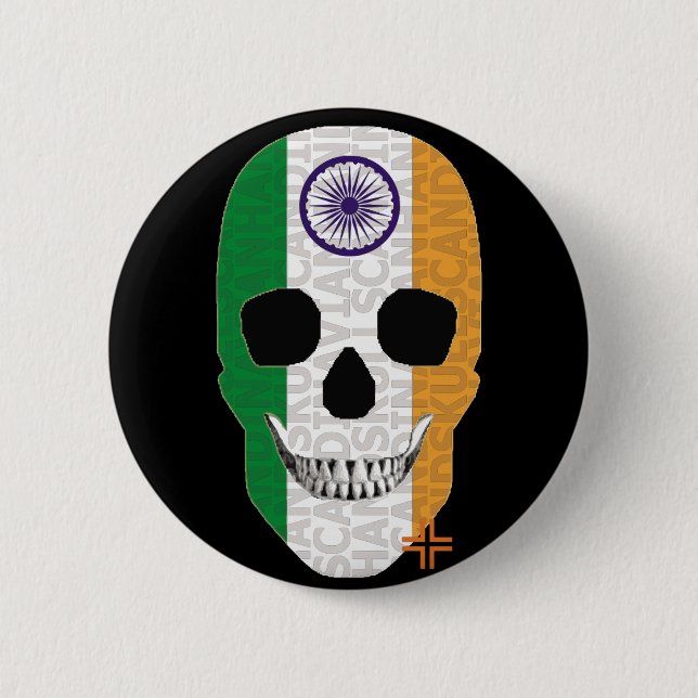 Bóton Redondo 5.08cm HANDSKULL India Round Crachá B2 (Frente)