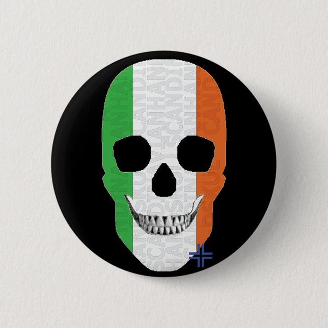 Bóton Redondo 5.08cm HANDSKULL Irlanda redondo Crachá preto B2 (Frente)