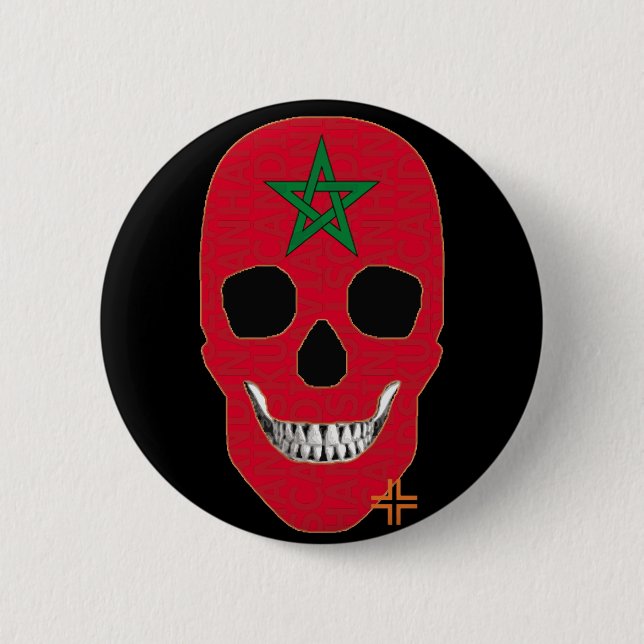 Bóton Redondo 5.08cm HANDSKULL Marrocos redondo Crachá preto B2 (Frente)