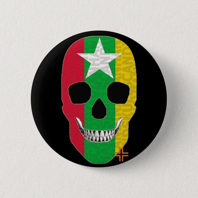 Bóton Redondo 5.08cm HANDSKULL Myanmar Round Crachá B2 (Frente)