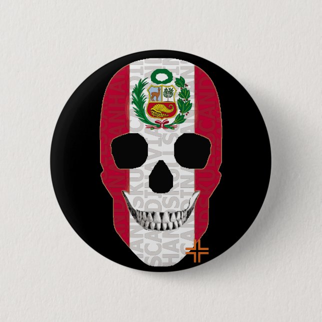 Bóton Redondo 5.08cm HANDSKULL Peru Round Crachá preto B2 (Frente)