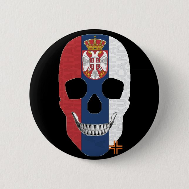 Bóton Redondo 5.08cm HANDSKULL Sérvia Round Crachá preto B2 (Frente)