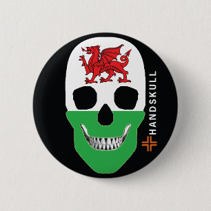 Bóton Redondo 5.08cm HANDSKULL Wales,Happy skull,Wales flag