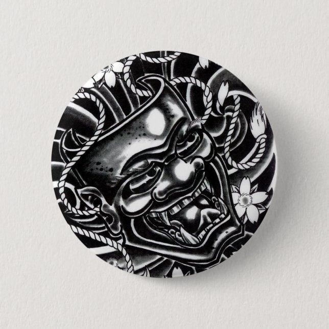 Bóton Redondo 5.08cm Hannya Mask Tattoo Design (Frente)