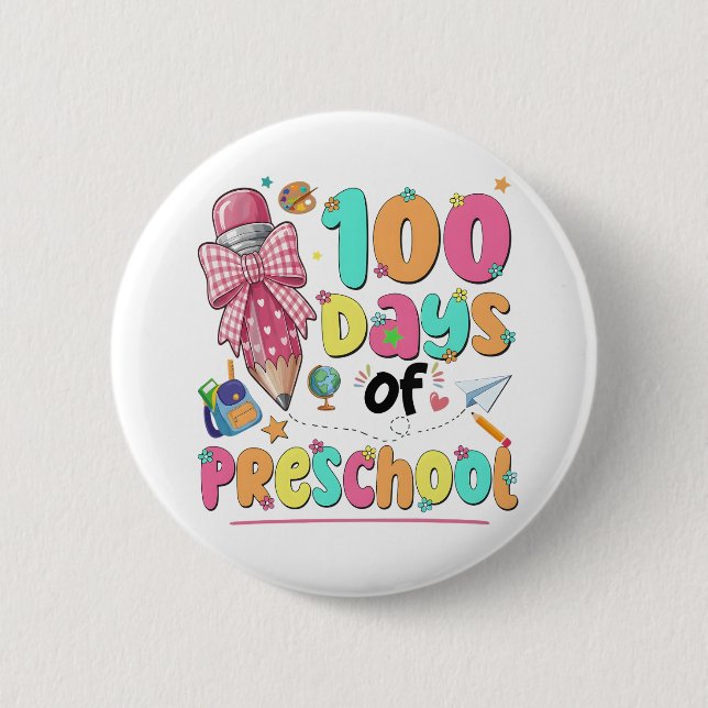 Bóton Redondo 5.08cm Happy 100 Days of School Pink Bow (Frente)