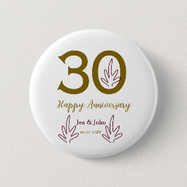 Bóton Redondo 5.08cm Happy 30th anniversary name date golden red leaf