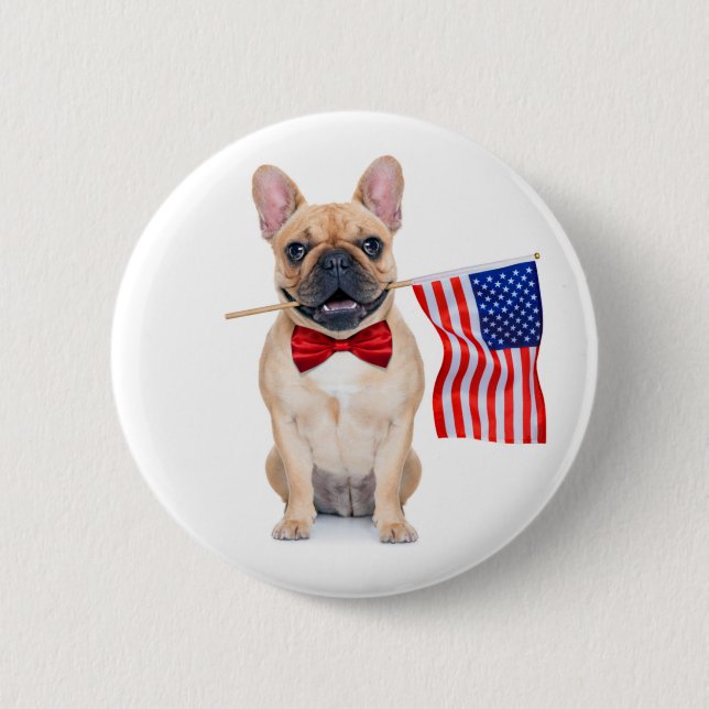 Bóton Redondo 5.08cm Happy 4th of July French Bulldog   (Frente)