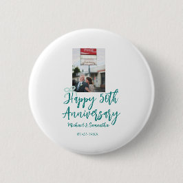 Bóton Redondo 5.08cm Happy 50th anniversary photo turquoise bow name da