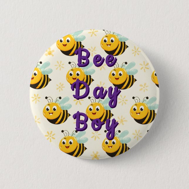 Bóton Redondo 5.08cm Happy Bee Day Birthday Balloon (Frente)