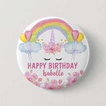 Happy Birthday Cute Pink Unicorn Rainbow Floral
