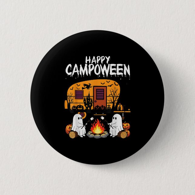 Bóton Redondo 5.08cm Happy Camp-o-ween Halloween Camping Ghosts And Cam (Frente)