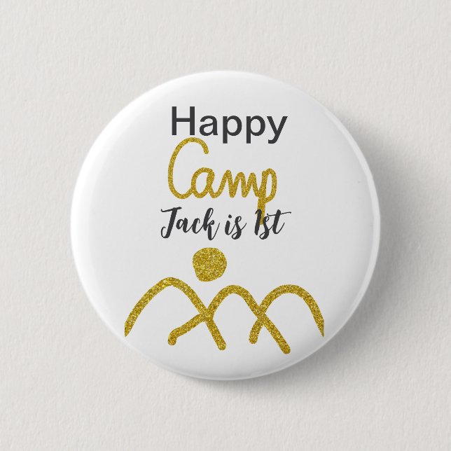 Bóton Redondo 5.08cm Happy camping camper one birthday kids golden sun (Frente)